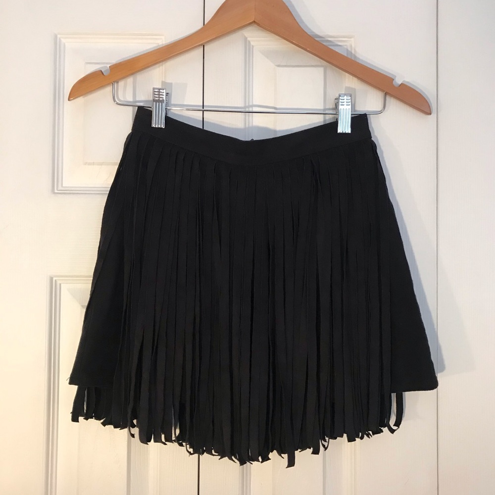 Women’s suede black fringe skirt